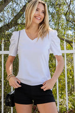 Puff Sleeve V-Neck Tee White Woman T Shirts
