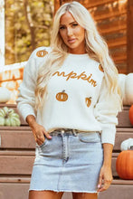 Pumpkin Embroidery Long Sleeve Sweater White Sweater Pullovers