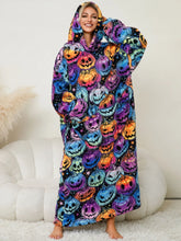 Pumpkin Patterned Hooded Blanket Slightly Stretchy and Machine Washable