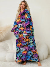 Pumpkin Patterned Hooded Blanket Slightly Stretchy and Machine Washable
