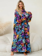 Pumpkin Patterned Hooded Blanket Slightly Stretchy and Machine Washable
