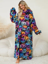 Pumpkin Patterned Hooded Blanket Slightly Stretchy and Machine Washable