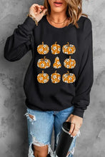 Black pumpkin round neck long sleeve sweatshirt with floral pattern