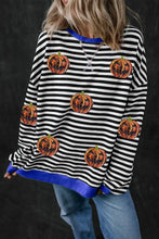 Pumpkin Striped Round Neck Long Sleeve Sweatshirt Black Woman Sweatshirts