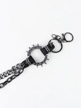 Punk aluminium chain belt with black leather spiked bracelet and metal clasp