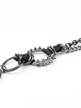 Punk aluminium chain belt with black spiky bracelet, silver hardware and chain links