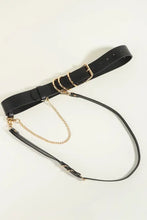 Punk PU belt with black leather, gold O-rings and chain detail