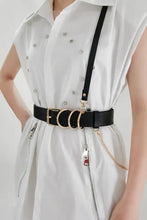 Punk PU belt with gold O-rings, shoulder strap, and chain