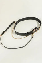 Punk PU belt with gold O-rings, chain detail and black leather look