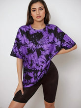 Purple and Black Tie Dye T Shirt with Black Biker Shorts Set Purple