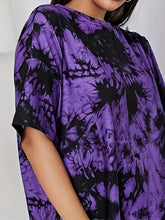 Purple and Black Tie Dye T Shirt with Black Biker Shorts Set