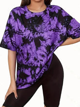 Purple and Black Tie Dye T Shirt with Black Biker Shorts Set