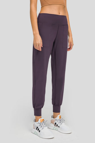 Purple Athletic Joggers with Wide Waistband for Women Plum Purple
