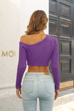 Purple Off the Shoulder Cable Knit Crop Top Long Sleeve Sweater