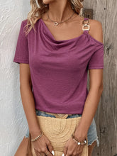 Purple Off-the-Shoulder Draped Neck Top with Gold Chain Detail Fuchsia