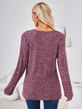 Purple Ribbed Long Sleeve Knit Top with Button Detail for Women Woman T Shirts