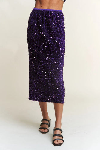 Purple Sequin Slit Midi Skirt for Women Royal Purple
