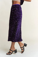 Purple Sequin Slit Midi Skirt for Women