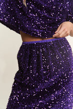 Purple Sequin Slit Midi Skirt for Women