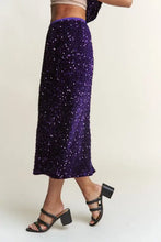 Elegant purple sequin slit midi skirt for women