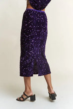 Elegant purple sequin slit midi skirt for women