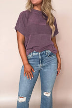 Purple Striped Short Sleeve Ribbed Knit Top for Women