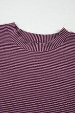 Purple Striped Short Sleeve Ribbed Knit Top for Women Woman T Shirts