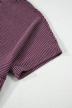 Purple Striped Short Sleeve Ribbed Knit Top for Women Woman T Shirts
