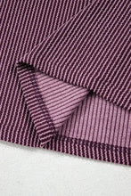 Purple Striped Short Sleeve Ribbed Knit Top for Women Woman T Shirts