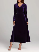 Purple Velvet Long Sleeve Maxi Dress