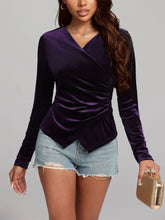 Purple Velvet Long Sleeve Wrap Top for Women Violet