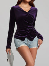 Purple Velvet Long Sleeve Wrap Top for Women
