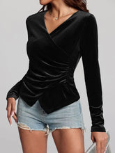 Purple Velvet Long Sleeve Wrap Top for Women