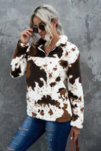 Women’s quarter-zip long sleeve teddy sweatshirt in cow print