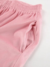 Soft pink velour pants with elastic waistband in Quarter Zip set