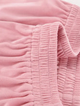 Soft pink velvet shorts with gathered ribbed elastic waistband in Quarter Zip set