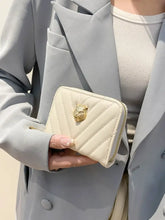 Quilted Cream PU Leather Wallet with Gold Tiger Head Embellishment Ivory One Size Wallets