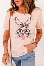 Womens short-sleeve peach Easter tee shirt with rabbit graphic