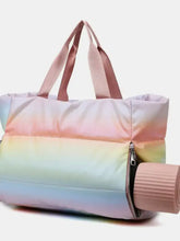 Rainbow Puffer Tote Bag with Pink Straps Travel Bags