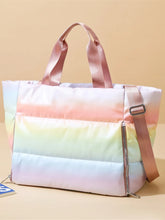 Rainbow Puffer Tote Bag with Pink Straps