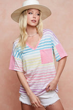 Rainbow Stripe Printed Triblend Knit V-Neck Top for Women RAINBOW STRIPE