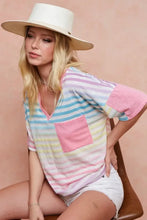 Rainbow Stripe Printed Triblend Knit V-Neck Top for Women Woman T Shirts