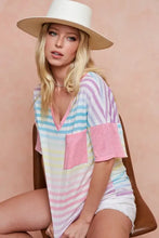 Rainbow Stripe Printed Triblend Knit V-Neck Top for Women Woman T Shirts