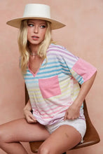 Rainbow Stripe Printed Triblend Knit V-Neck Top for Women Woman T Shirts
