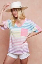 Rainbow Stripe Printed Triblend Knit V-Neck Top for Women