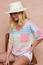 Rainbow Stripe Printed Triblend Knit V-Neck Top for Women