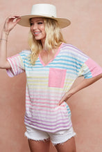 Rainbow Stripe Printed Triblend Knit V-Neck Top for Women