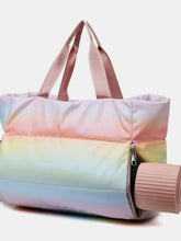 Rainbow Puffer Tote Bag with Pink Straps