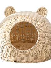 Rattan washable breathable pet nest with beige woven wicker cat house