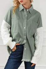 Raw Hem Collared Neck Button Up Long Sleeve Jacket Sage Woman Outerwear